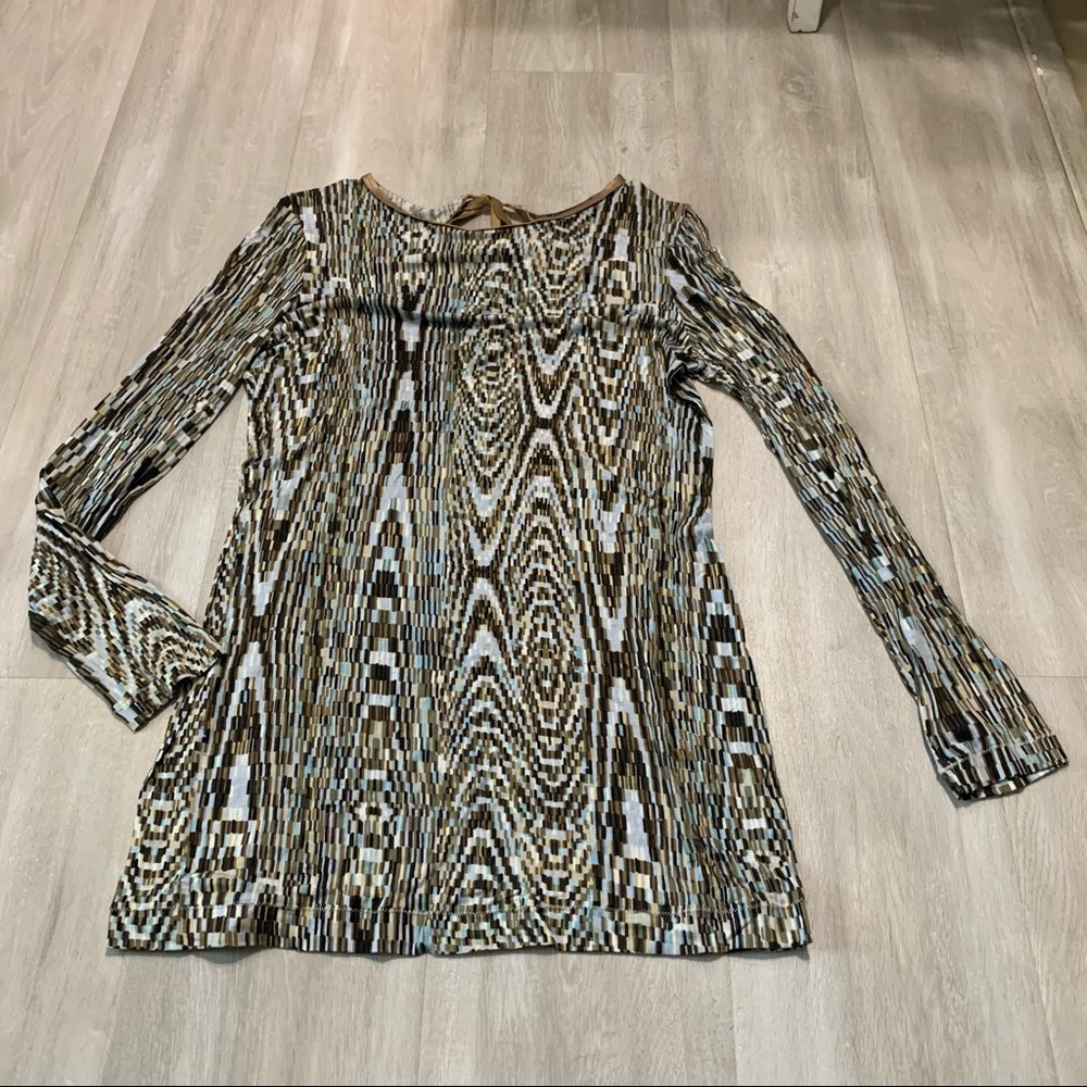 Etcétera Blue Brown Print Tunic Top Sz S